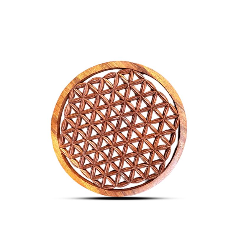 Panneau Décoratif Rond en Bois avec Fleur de Vie 30cm