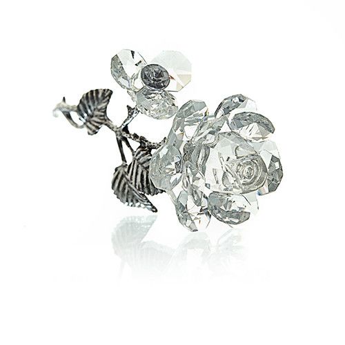 Rose de Cristal avec Tige d'Argent