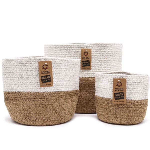Ensemble de 3 paniers en coton et jute blancs