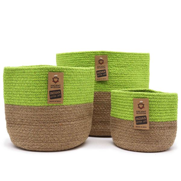 Ensemble de 3 paniers en coton et jute Verts