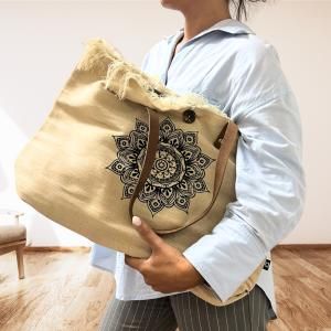 Sacs Naturels en Toile avec Poignée en Cuir