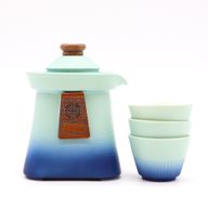Ensemble Théière Temple et Trois Tasses - Bleu Ciel