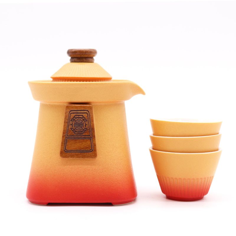 Ensemble Théière Temple et Trois Tasses - Terre Orange