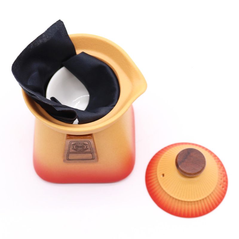 Ensemble Théière Temple et Trois Tasses - Terre Orange