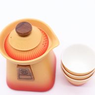 Ensemble Théière Temple et Trois Tasses - Terre Orange