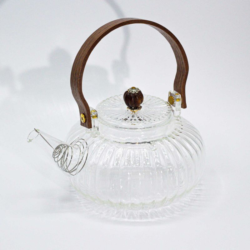 Théière en verre avec infuseur - Perle Rayée Transparente - 850 ml