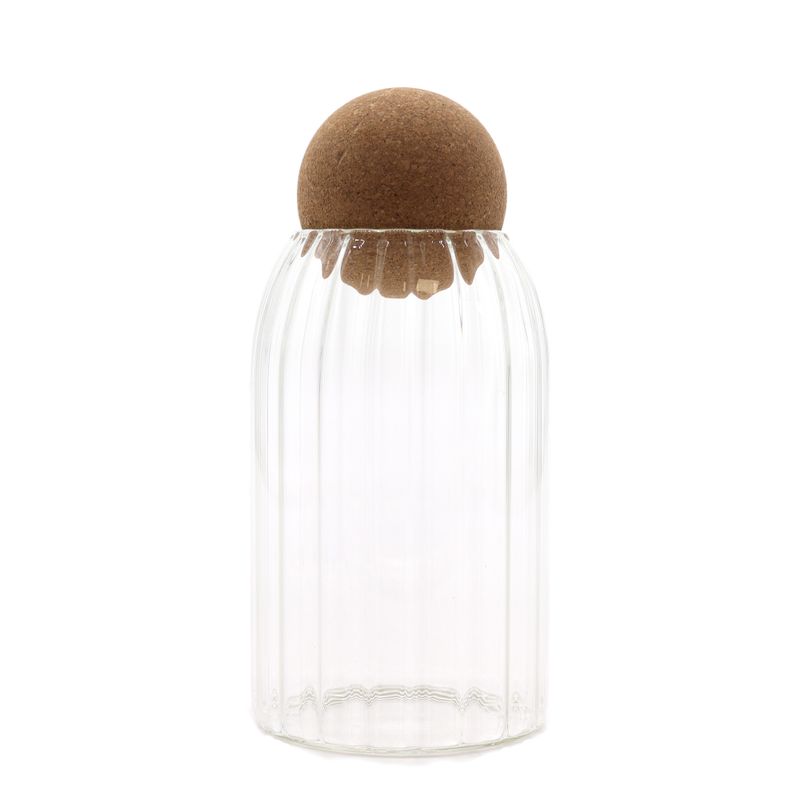 Pot en verre avec bouchon en liège naturel style rustique - à stries - 15 cm