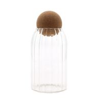 Pot en verre avec bouchon en liège naturel style rustique - à stries - 15 cm