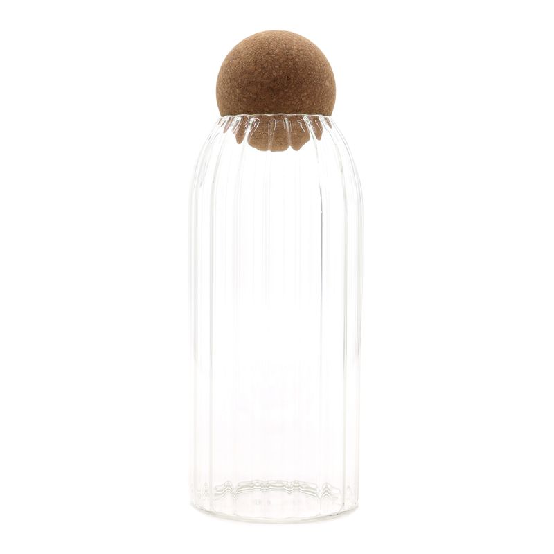 Pot en verre avec bouchon en liège naturel style rustique - à stries - 20 cm