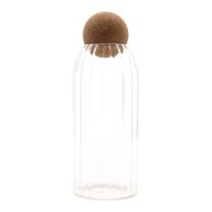 Pot en verre avec bouchon en liège naturel style rustique - à stries - 20 cm