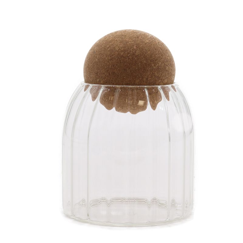 Pot en verre avec bouchon en liège naturel style rustique - à stries - 10 cm