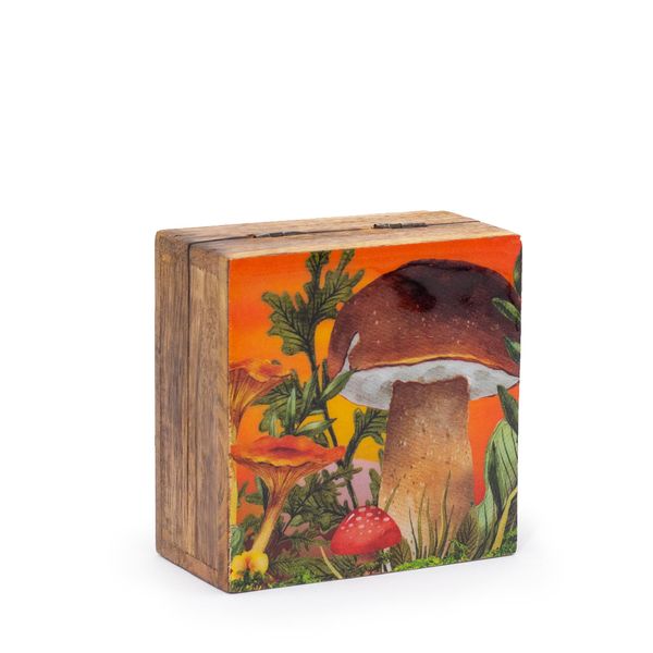 Petite boîte carrée émaillée 10x10x4,2 cm - Design Champignon Bordeaux