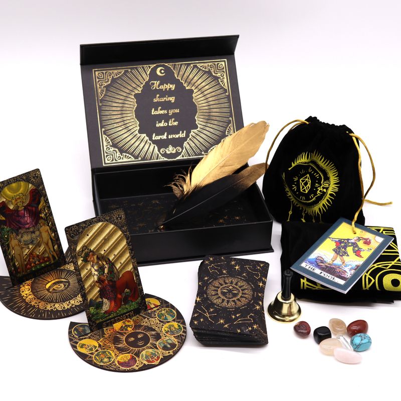 Tarot Doré avec Feuilles d'Or – Que la Magie Commence – Set Cadeau