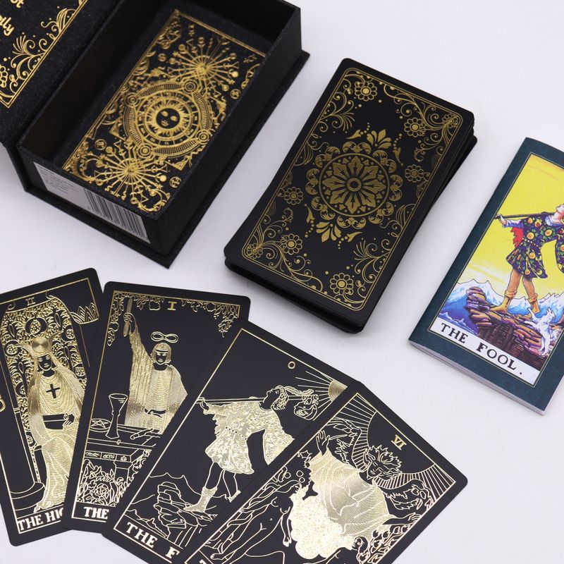 Tarot Doré avec Feuilles d'Or et Livre – Coffret Cadeau