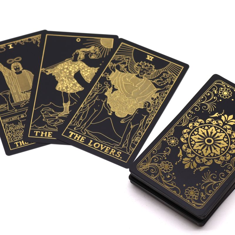 Tarot Doré avec Feuilles d'Or et Livre – Coffret Cadeau