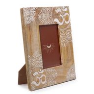 Cadre photo moyen en bois de manguier (pour 10x15cm) 26x20x2cm - Mandala - Blanc