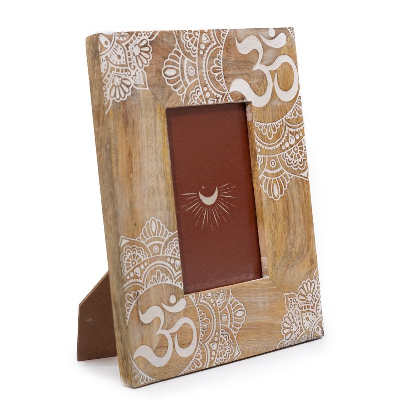 Cadre photo moyen en bois de manguier (pour 10x15cm) 26x20x2cm - Mandala - Blanc