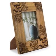 Grand cadre photo en bois de manguier (pour 13x18cm) 28x23x2cm - Mandala - Noir