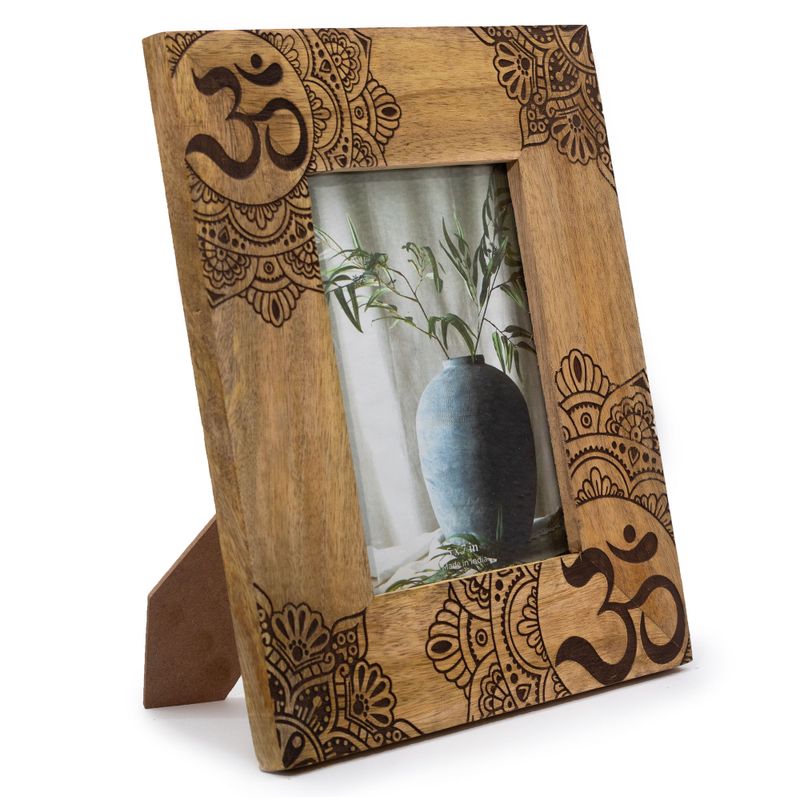 Grand cadre photo en bois de manguier (pour 13x18cm) 28x23x2cm - Mandala - Noir