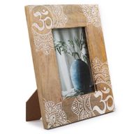 Grand cadre photo en bois de manguier (pour 13x18cm) 28x23x2cm - Mandala - Blanc