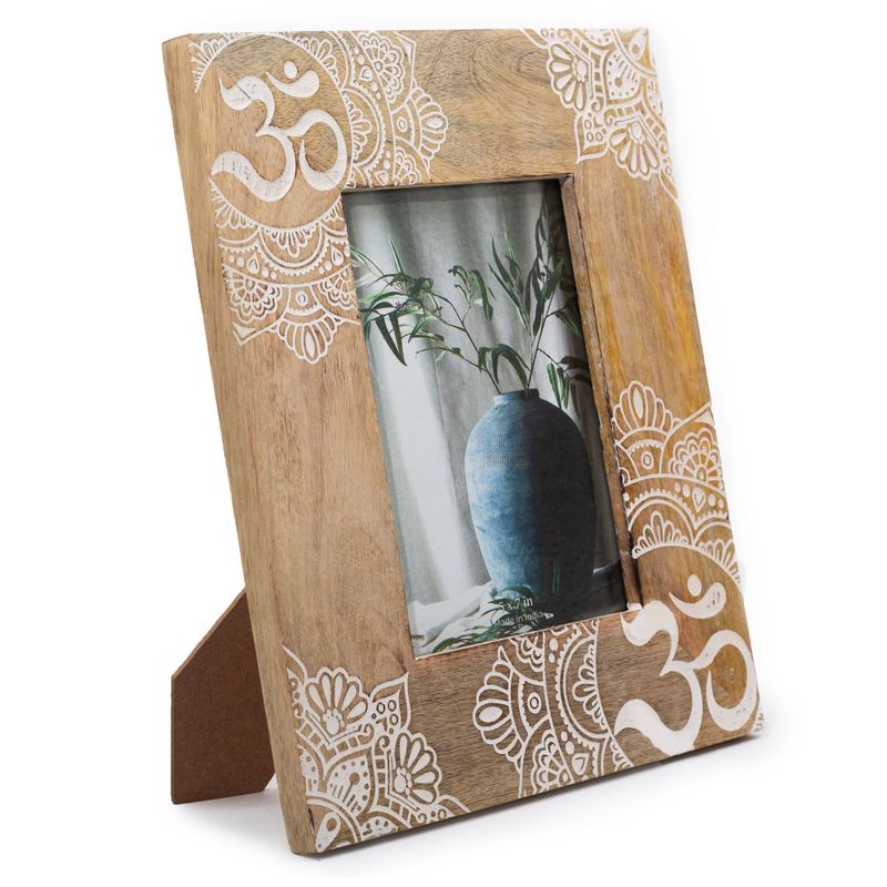 Grand cadre photo en bois de manguier (pour 13x18cm) 28x23x2cm - Mandala - Blanc