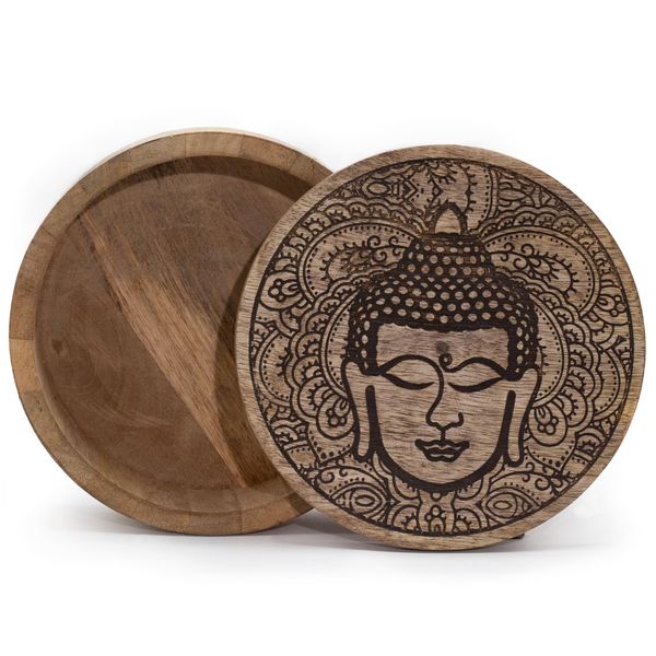 Boîte Ronde Grande 17,5x7,5 cm - Visage de Bouddha Noir