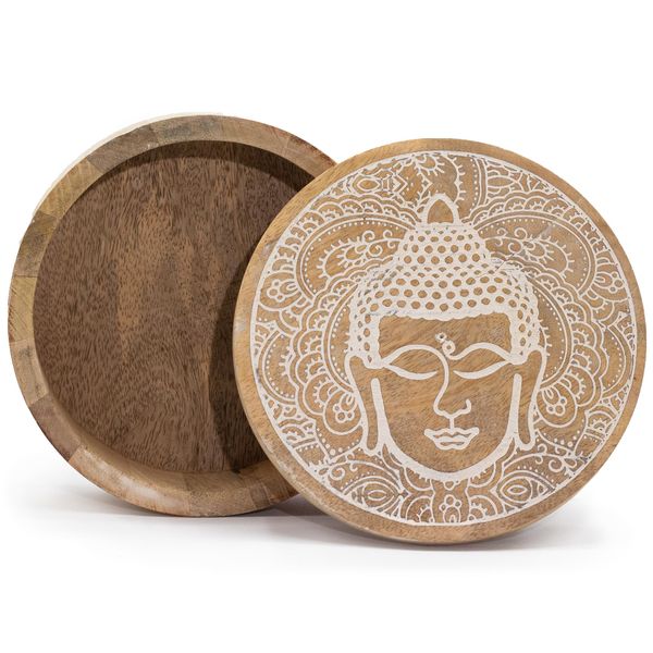 Boîte Ronde Grande 17,5x7,5 cm - Visage de Bouddha Blanc