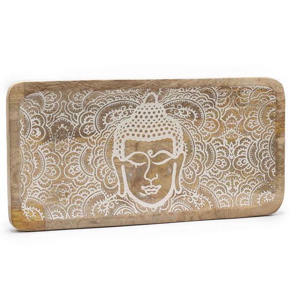Plateau Long 30x15x2,5 cm - Visage de Bouddha Blanc