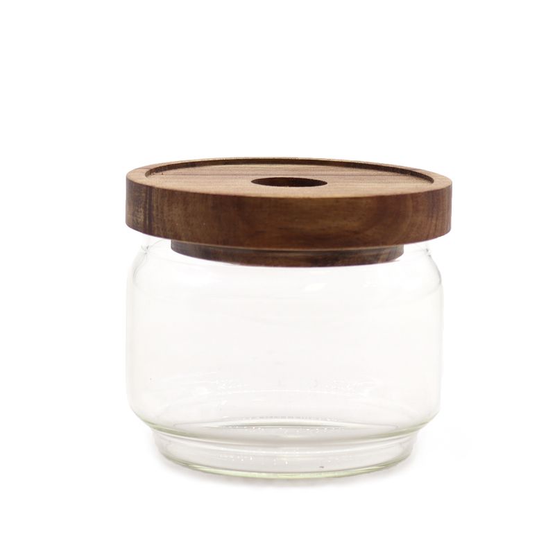 Pot en verre avec bouchon en bambou naturel style rustique - 7 cm