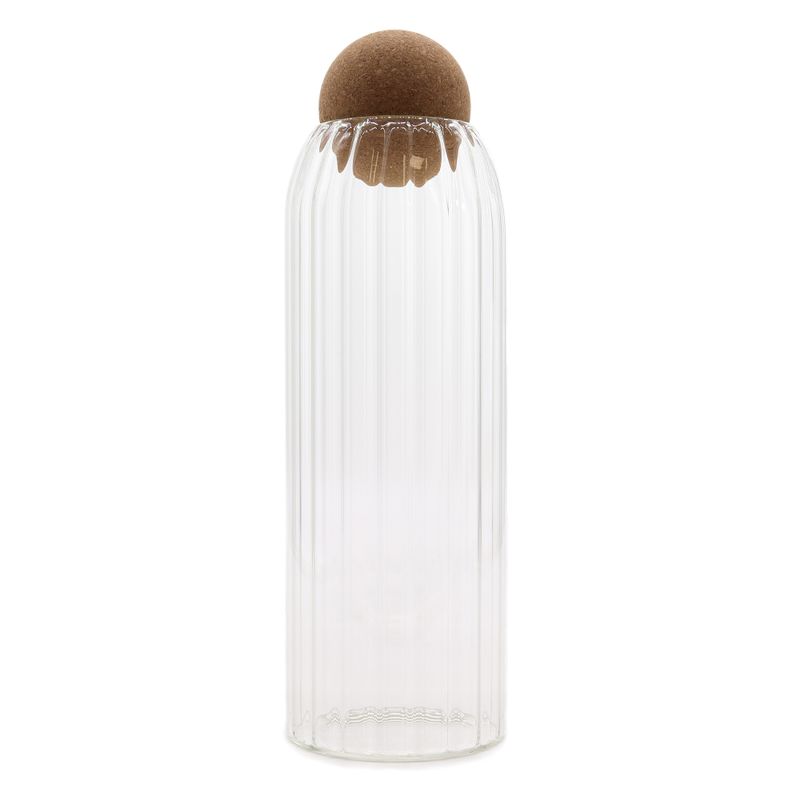 Pot en verre avec bouchon en liège naturel style rustique - à stries - 25 cm