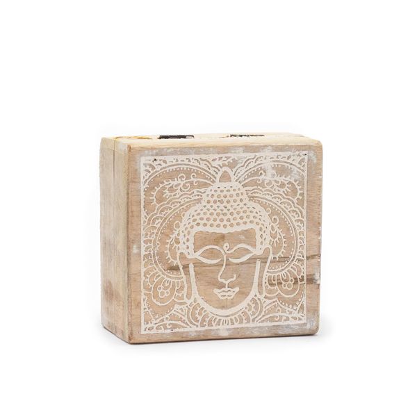 Boîte Carrée Petite 10x10x4,2 cm - Visage de Bouddha Blanc