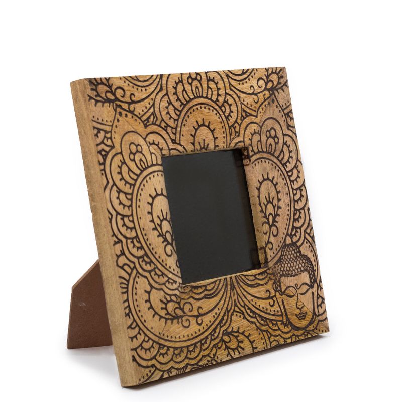 Petit cadre photo en bois de manguier (pour 10x10cm) 20x20x2cm - Bouddha - Noir