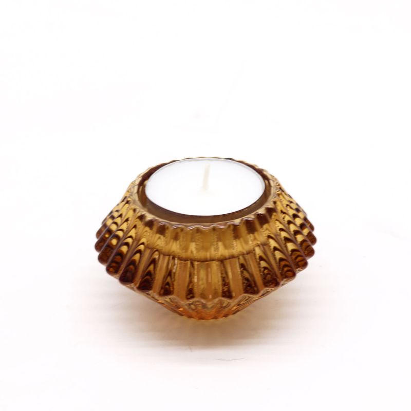 Porte-bougie réversible  en forme de fleur - ambre antique