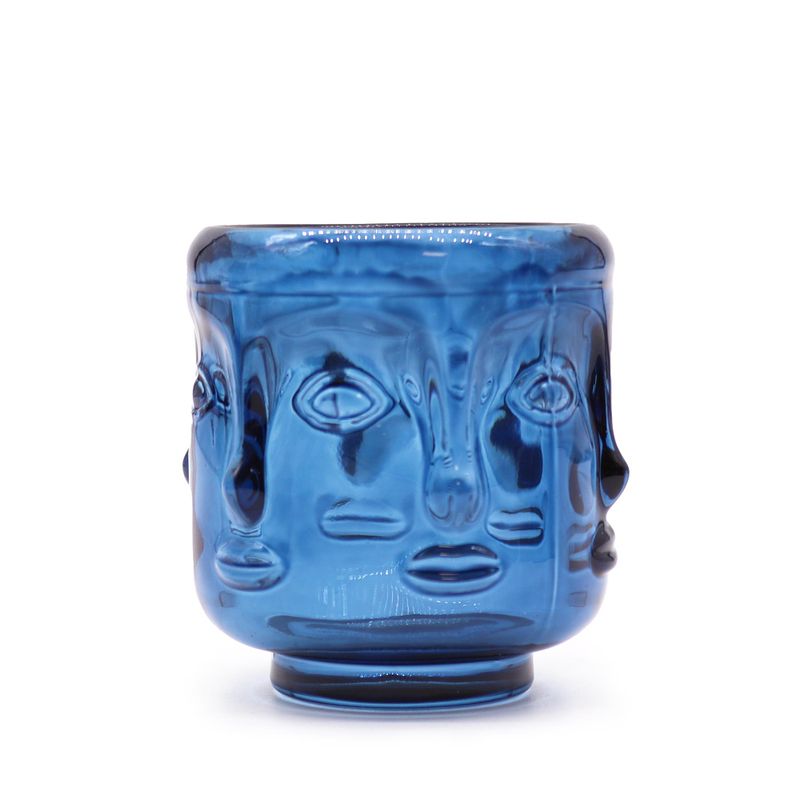 Pot à bougie Visages de Bouddha - bleu