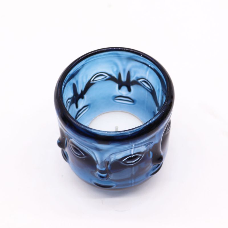 Pot à bougie Visages de Bouddha - bleu