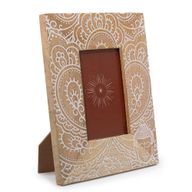 Cadre photo moyen en bois de manguier (pour 10x15cm) 26x20x2cm - Bouddha - Blanc