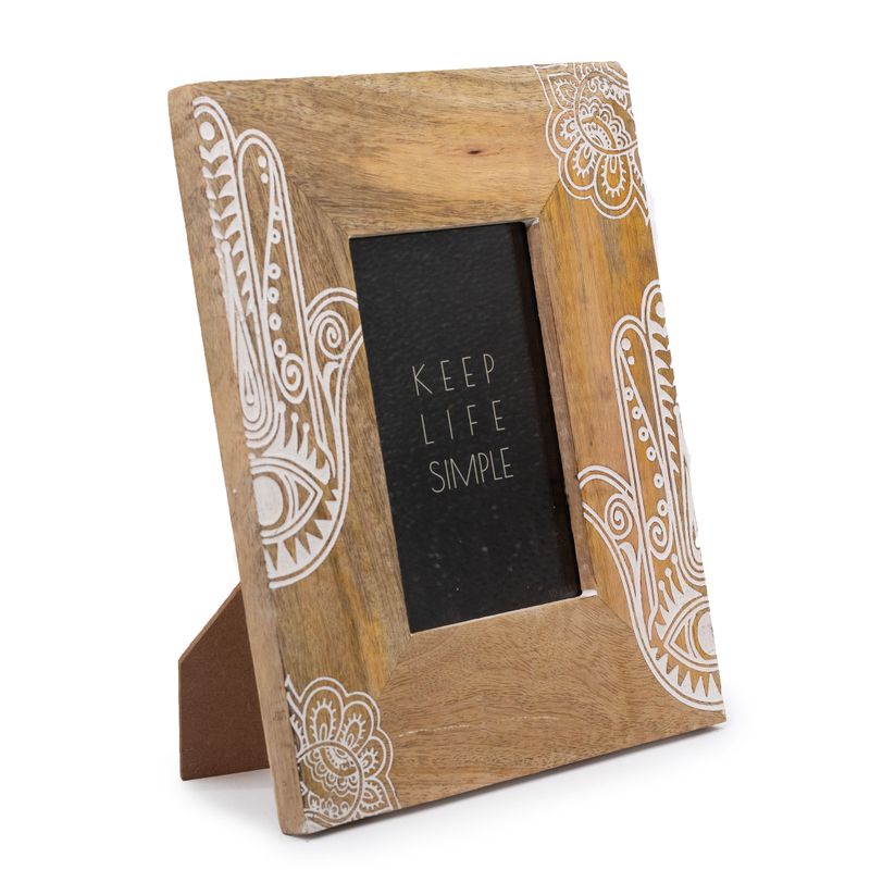Cadre photo moyen en bois de manguier (pour 10x15cm) 26x20x2cm - hamsa - Blanc