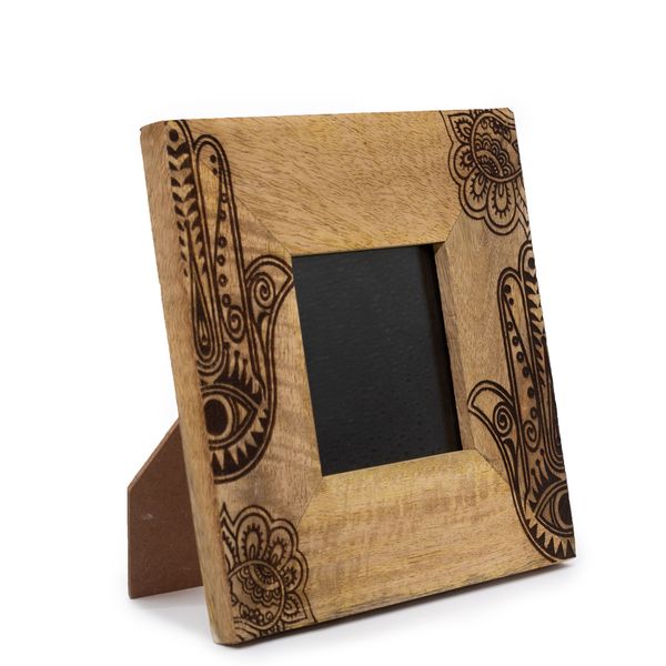 Petit cadre photo en bois de manguier (pour 10x10cm) 20x20x2cm - hamsa - Noir