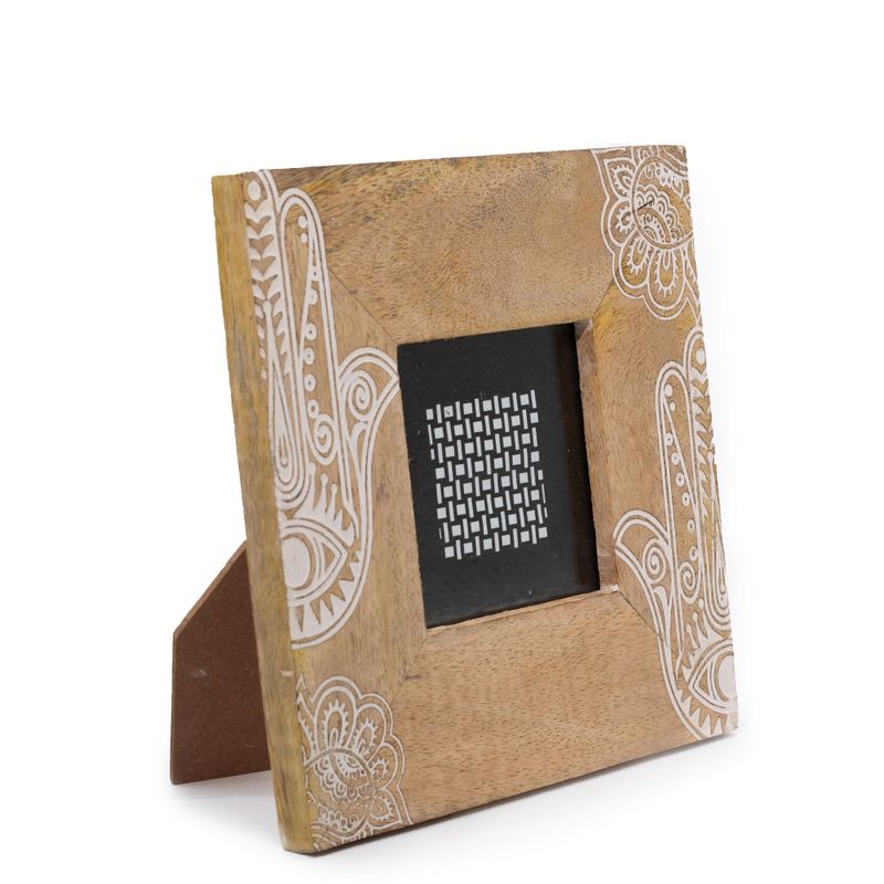 Petit cadre photo en bois de manguier (pour 10x10cm) 20x20x2cm - hamsa - Blanc
