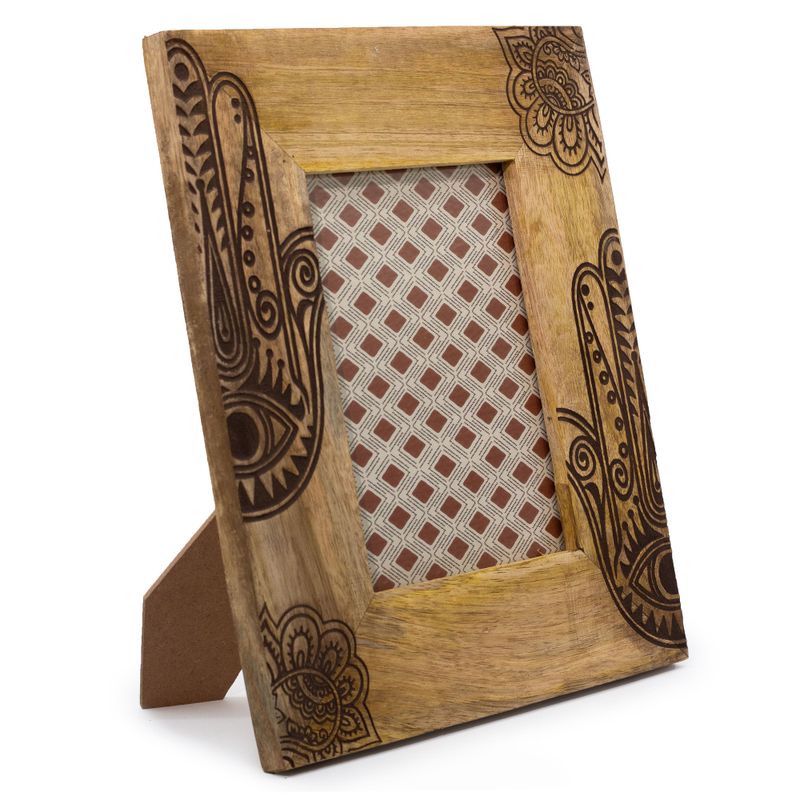 Grand cadre photo en bois de manguier (pour 13x18cm) 28x23x2cm - hamsa - Noir