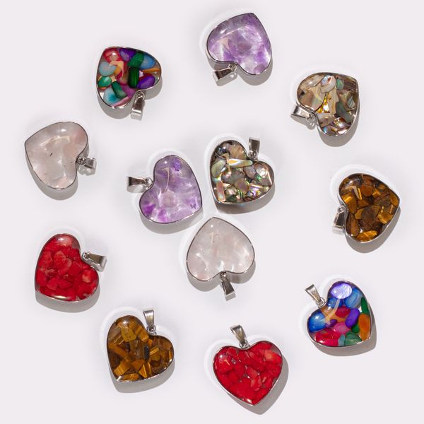 Pendentifs Acier - 12 Pépites de Gemmes et Coquillages Assortis