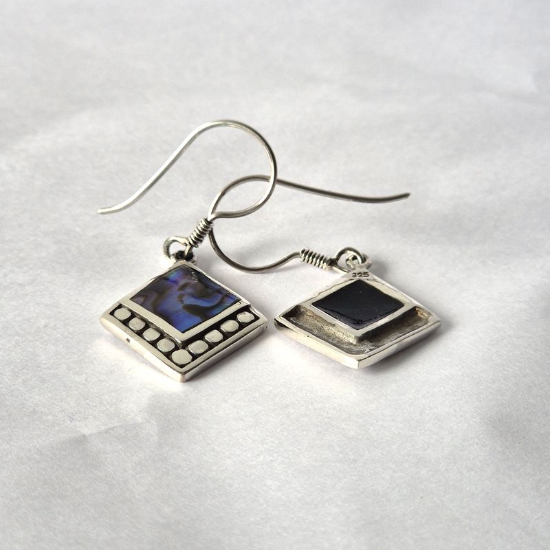 Boucles d’oreilles Coquillage & Argent - Carré à Points - Abalone