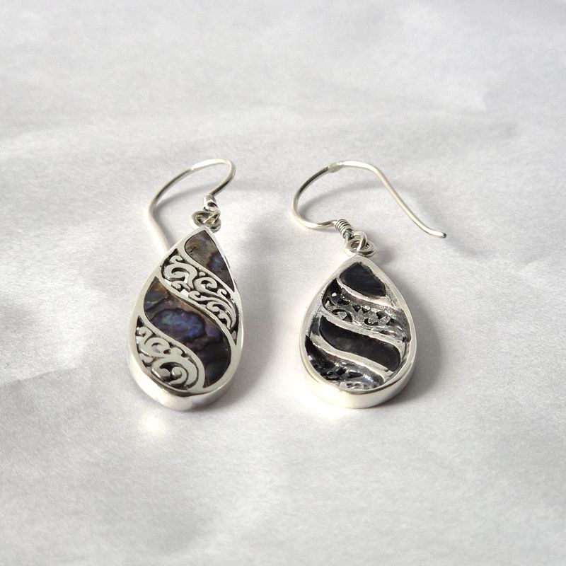Boucles d’oreilles Coquillage & Argent - Goutte Longue - Abalone