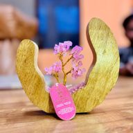 Jardin d'Arbres en Pierres Précieuses - Anneau Ouvert en Bois de Manguier - Quartz Rose - 60 pierres