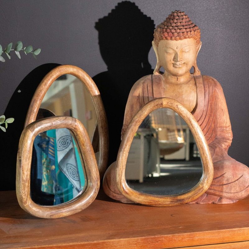 Ensemble de 3 miroirs en forme de galet - Finition brun foncé