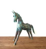 Cheval moyen doré et Turquoise 25 cm