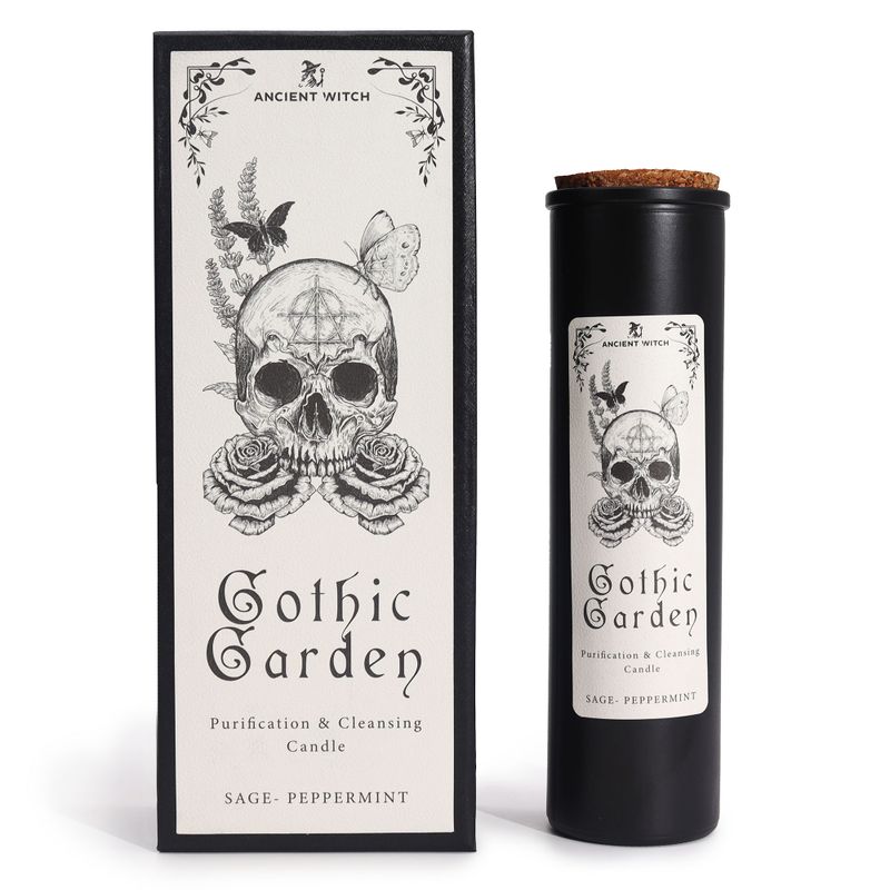 Gothic Garden bougie rituelle de sorcière ancienne et boîte cadeau assortie, vue de face