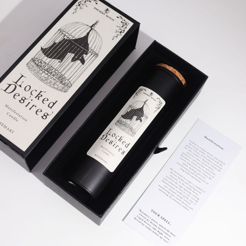 Bougie noire Locked Desires avec couvercle en liège dans sa boîte-cadeau