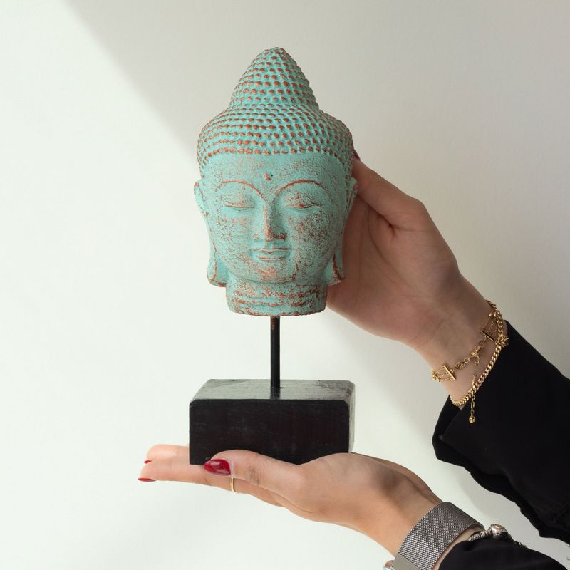 Tête de Bouddha Quiétude sur Socle - Cuivre Vert