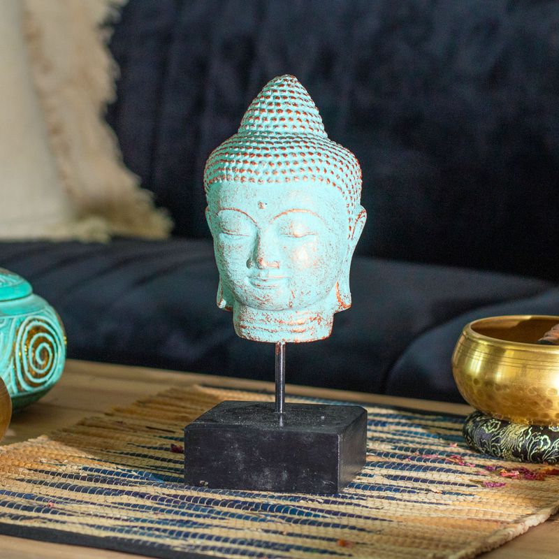 Tête de Bouddha Quiétude sur Socle - Cuivre Vert